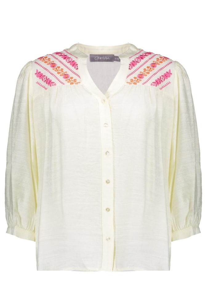 BLOUSE MET DRIEKWART GEPLOOIDE MOUWEN 53401 14 000010 OFF WHITE/FUSCHIA/ORANGE